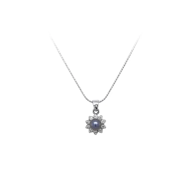 Pendant with Pearl and Zircones White Gold