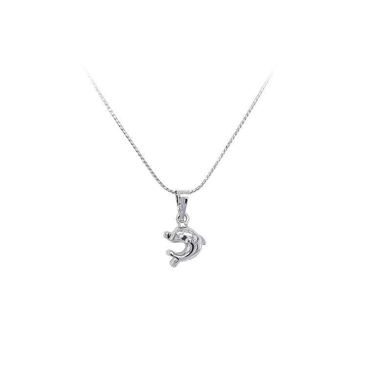 Pendant Dolphin with White Gold Zircons