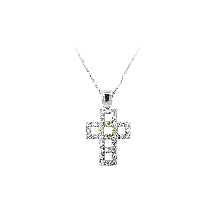 Pendant Cross with White Gold Zircons