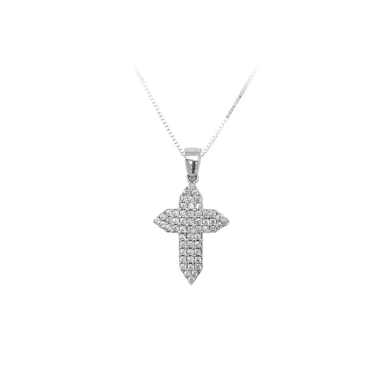 Pendant Cross with White Gold Zircons