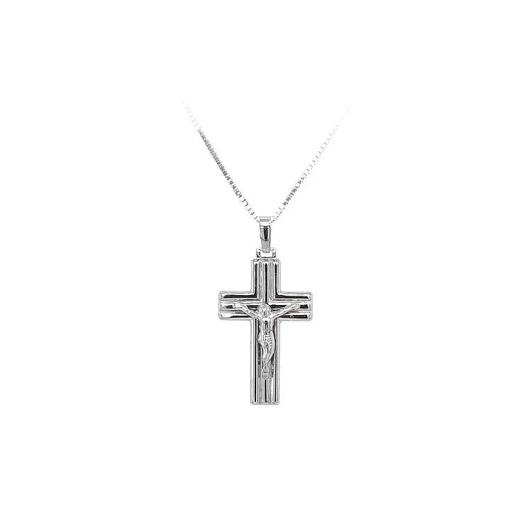 Pendant Cross with Jesus Christ from White Gold