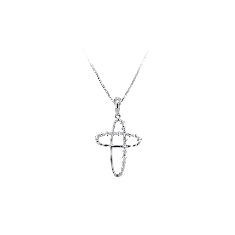 Pendant Cross with White Gold Zircons