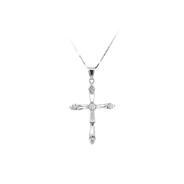 Pendant Cross with White Gold Zircons