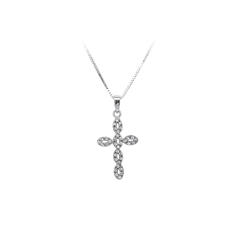 Pendant Cross with White Gold Zircons