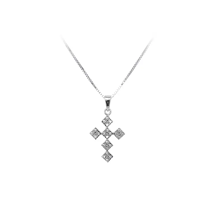 Pendant Cross with White Gold Zircons