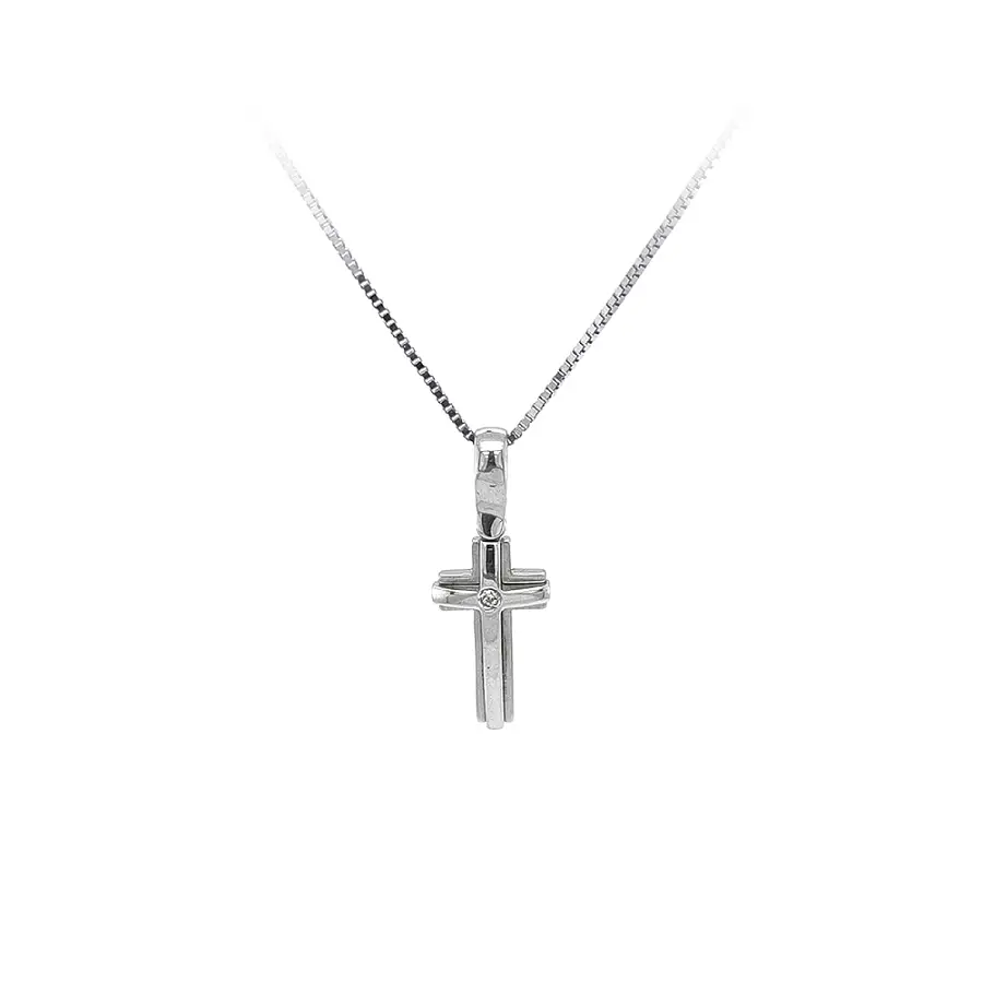 Pendant Cross with Zircon made of White Gold