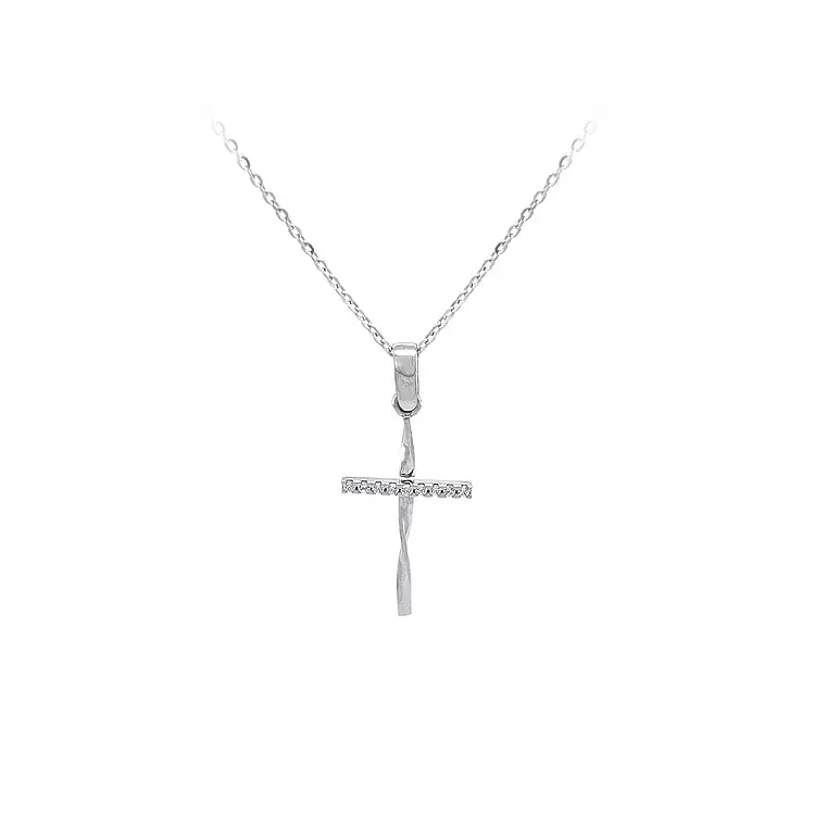 Gold Pendant Cross with Zircons