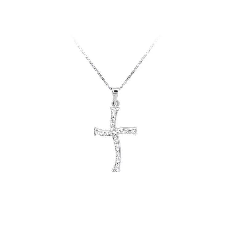 White Gold Cross with Zircons