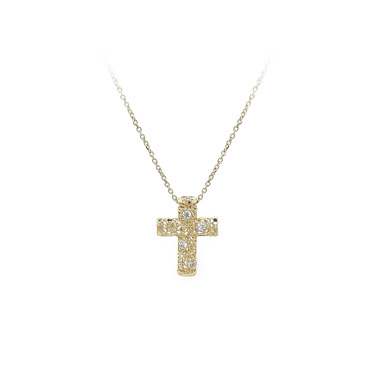 Gold Cross Necklace with Zirconias