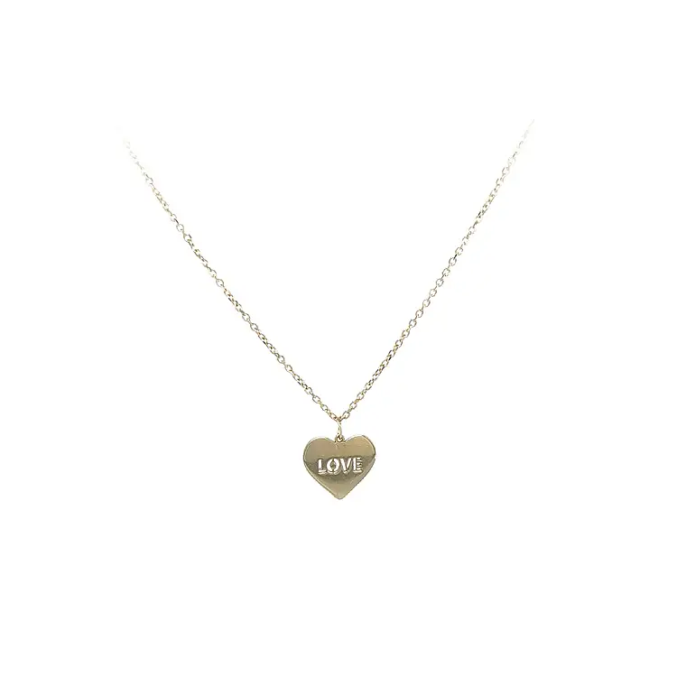 Gold Heart Necklace with Love Inscription
