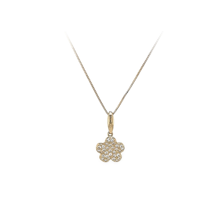 Gold Flower Necklace with Zircons