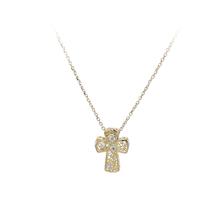 Gold Cross Necklace with Zirconias