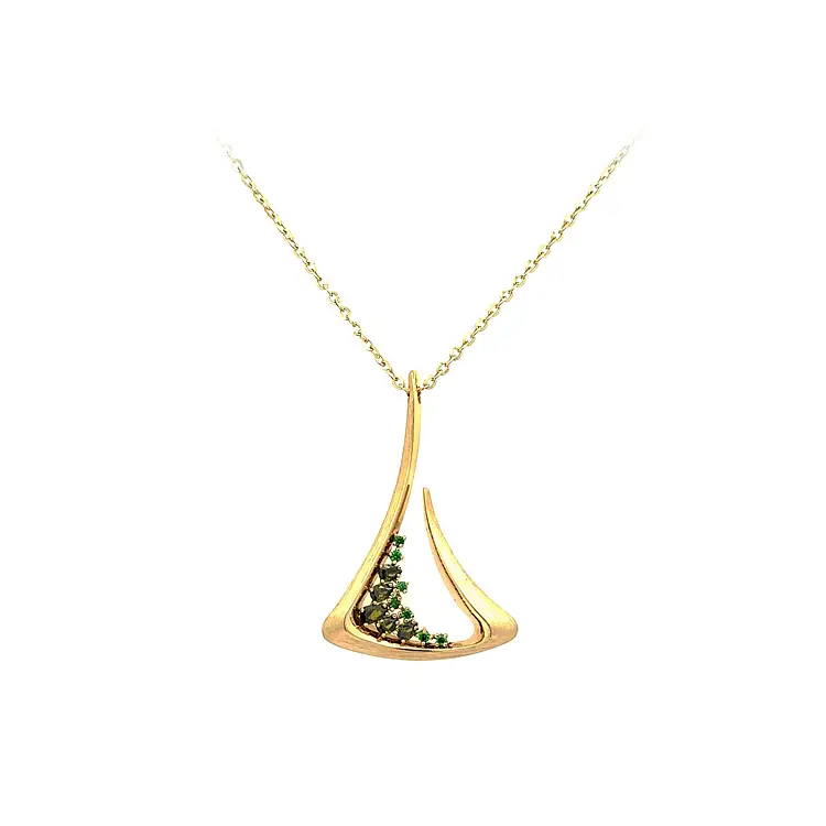 Gold Pendant with Green Stones