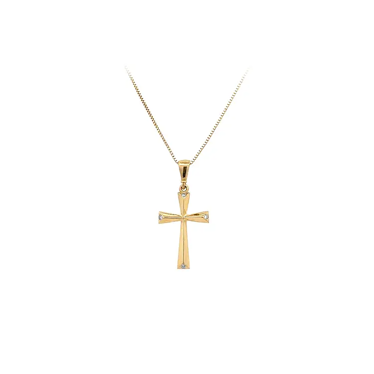 Gold Pendant Cross with Zircons