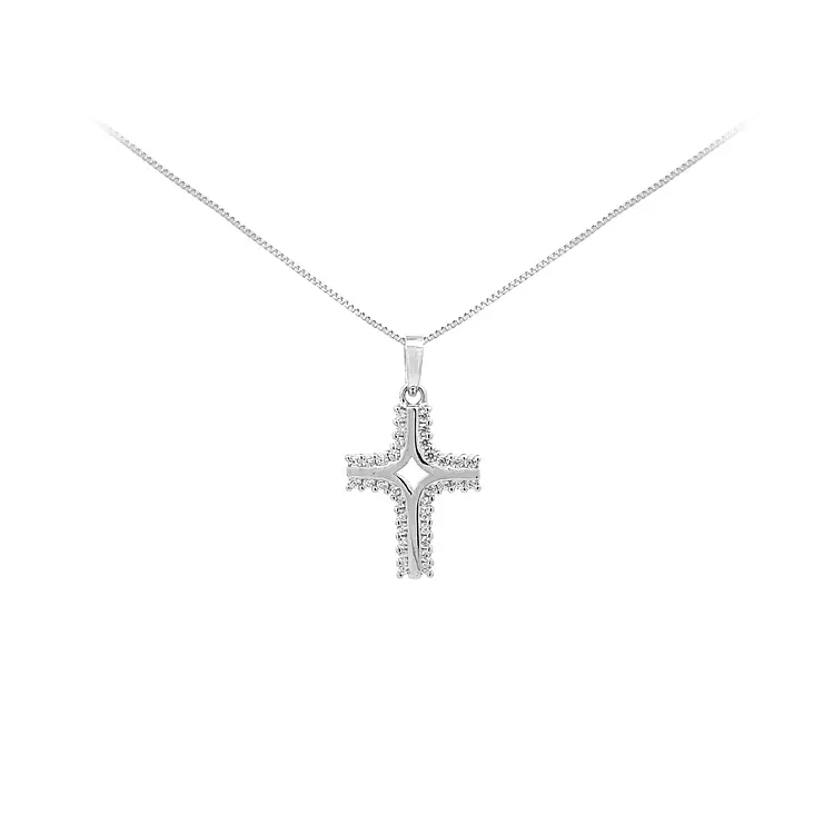Pendant Cross with White Gold Zircons
