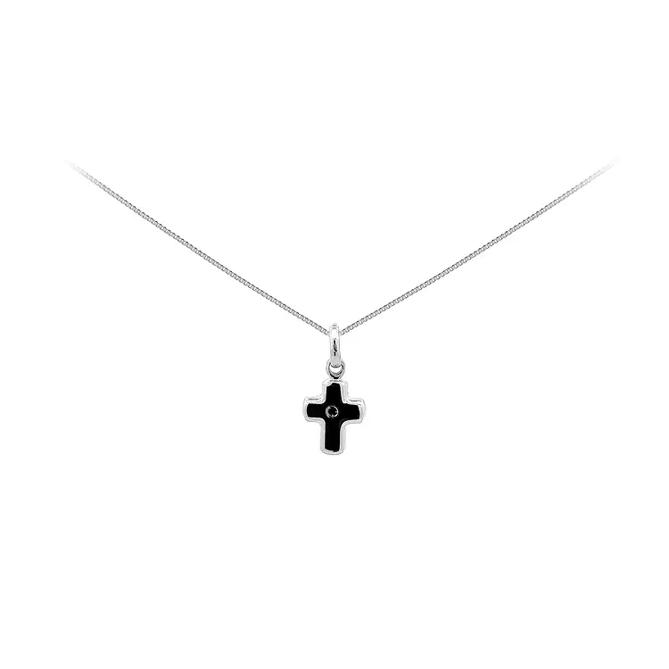 Gold Pendant Cross with Black Stone