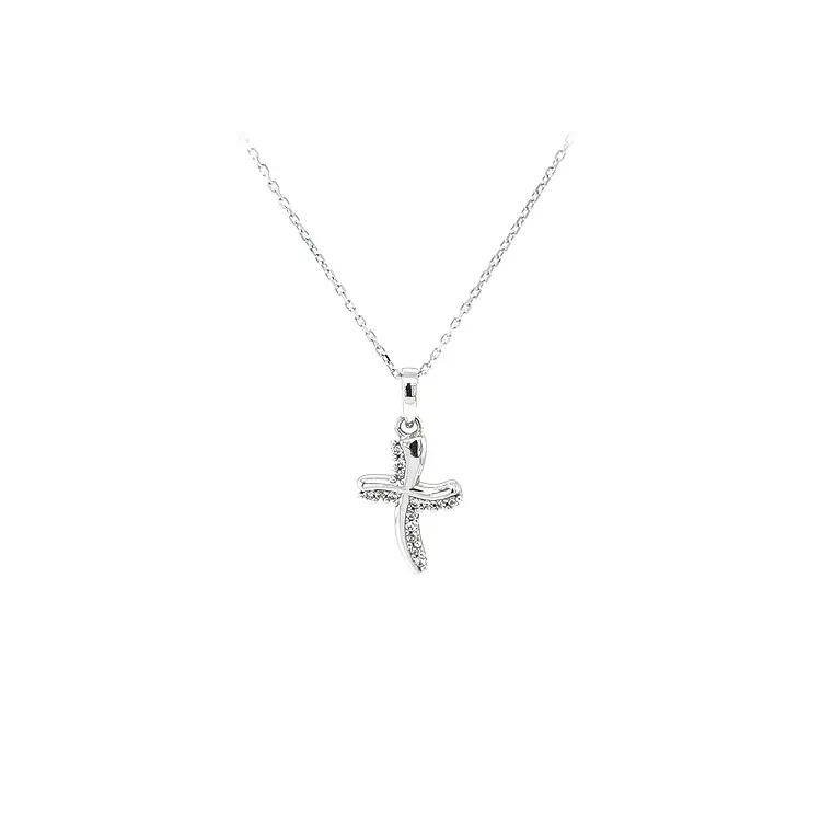 Pendant Cross with White Gold Zircons
