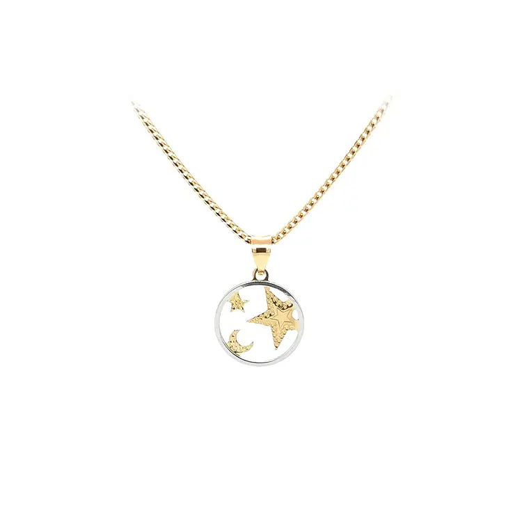 Star and Moon pendant made of Combined Gold