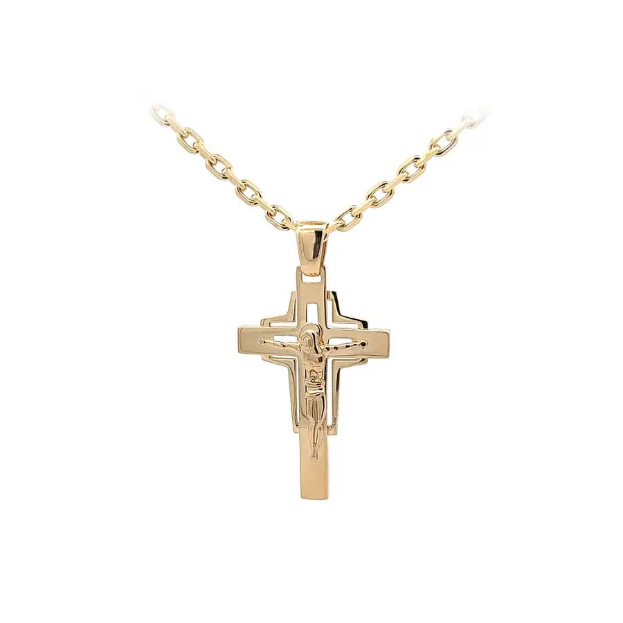 Gold Pendant Cross with Jesus Christ