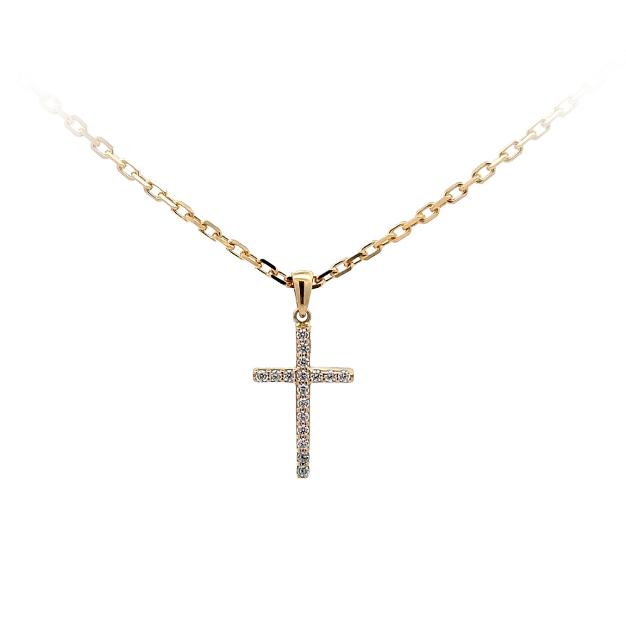 Gold Pendant Cross with Zircons