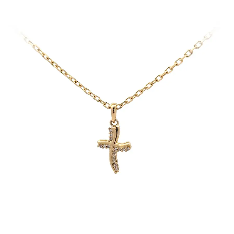 Gold Pendant Cross with Zircons