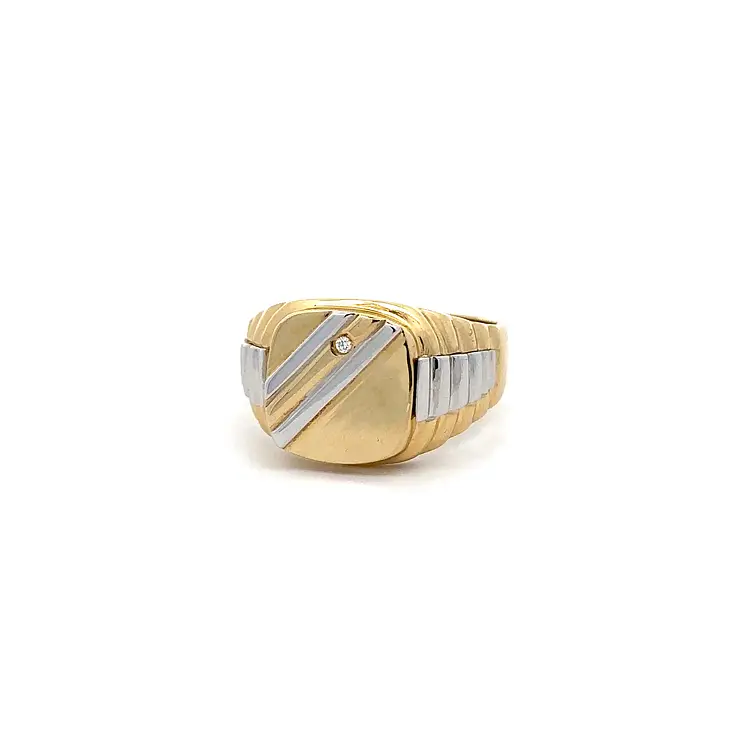 Men's Ring with Zircon made of Combination Gold
