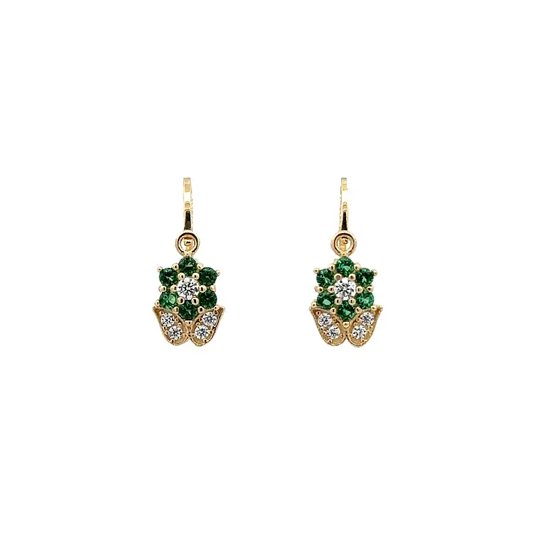 Golden Children's Earrings with Emeralds