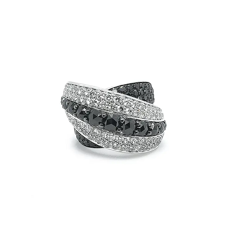 Gold Ring with Black and White Diamonds