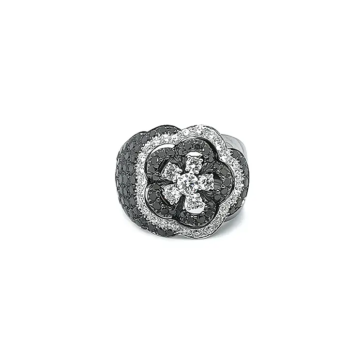 Gold Ring Crivelli with Black and White Diamonds