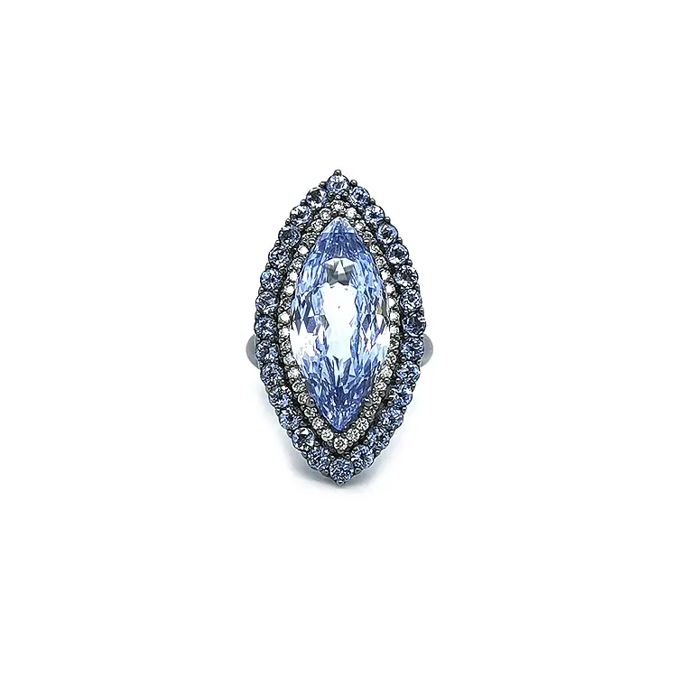 Gold Ring Crivelli with Blue Topaz and Diamonds