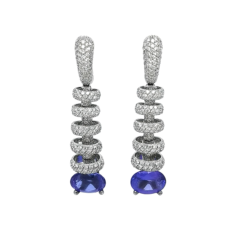 Gold Earrings with Tanzanite and Diamonds