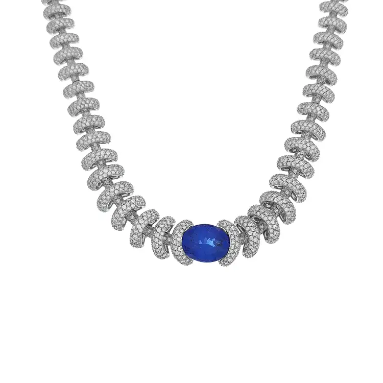 Gold Necklace with Tanzanite and Diamonds