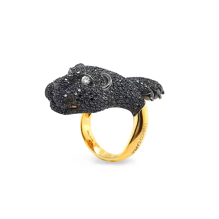 Gold Ring with Black and White Diamonds