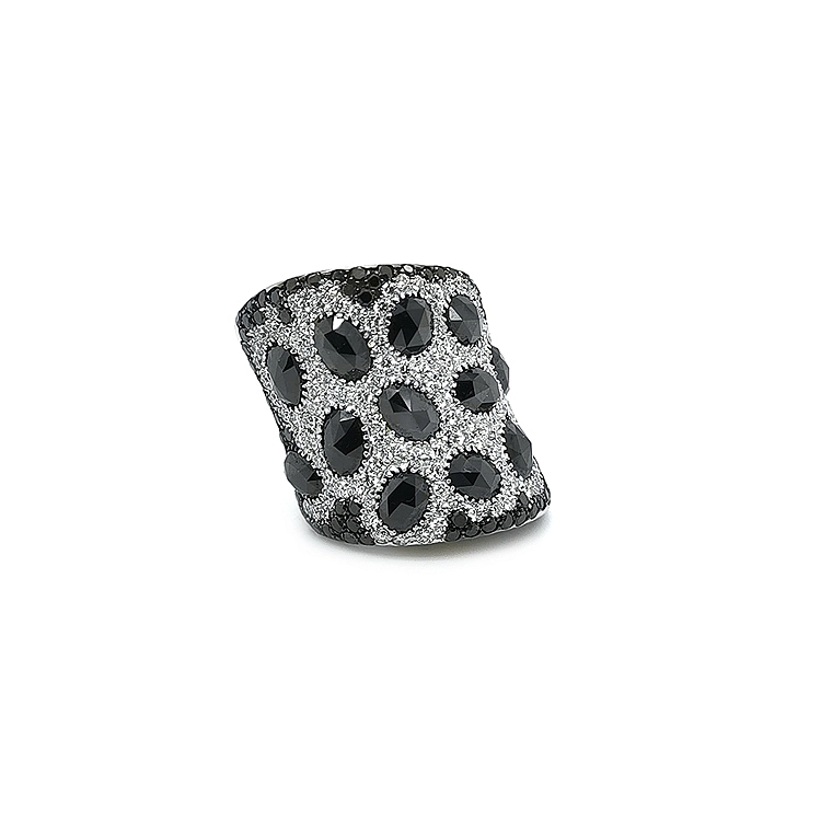 Gold Ring with Black and White Diamonds