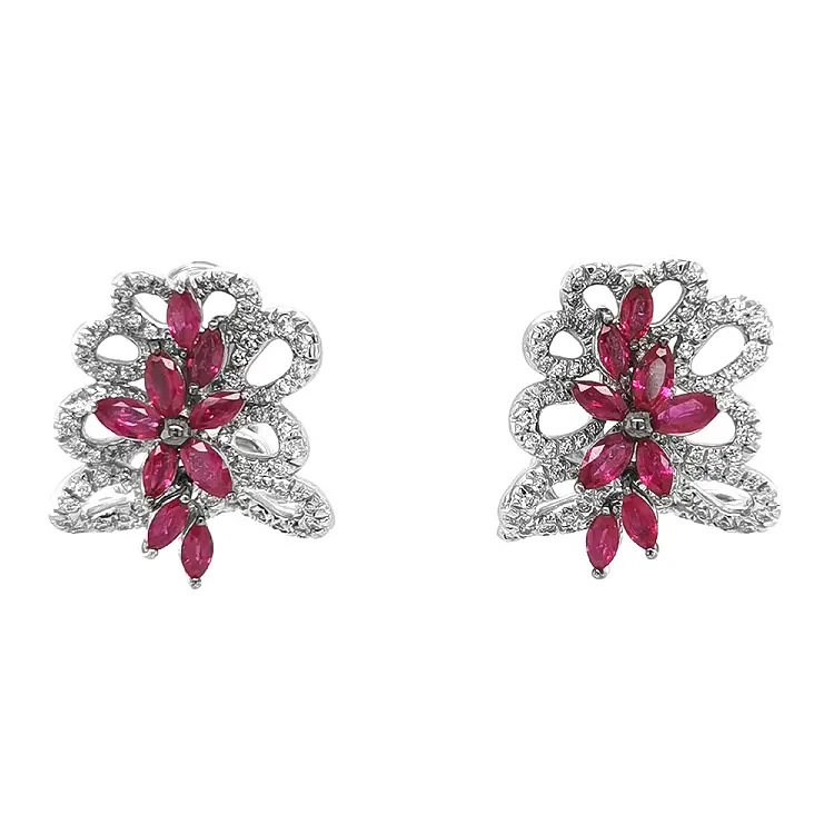 Gold Earrings with Rubies and Diamonds