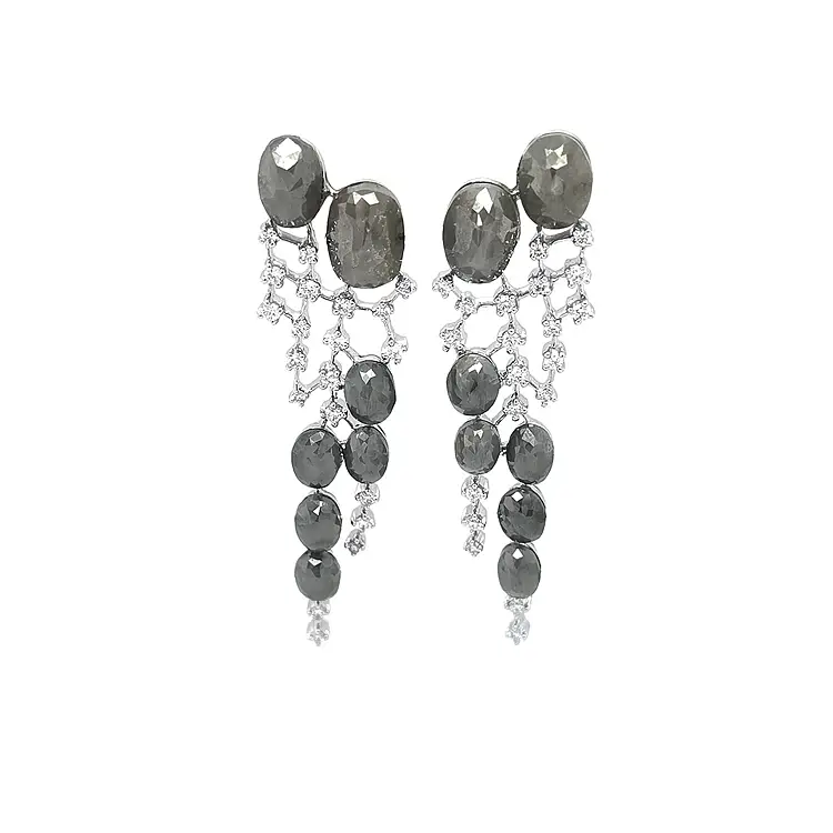 Gold Earrings with Grey and White Diamonds