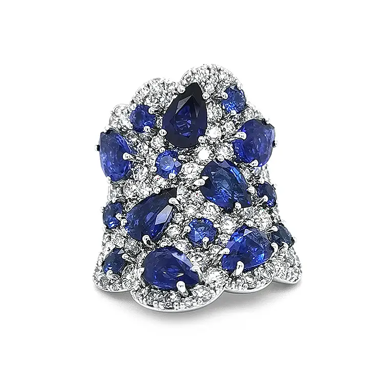 Gold Ring Crivelli with Sapphires and Diamonds