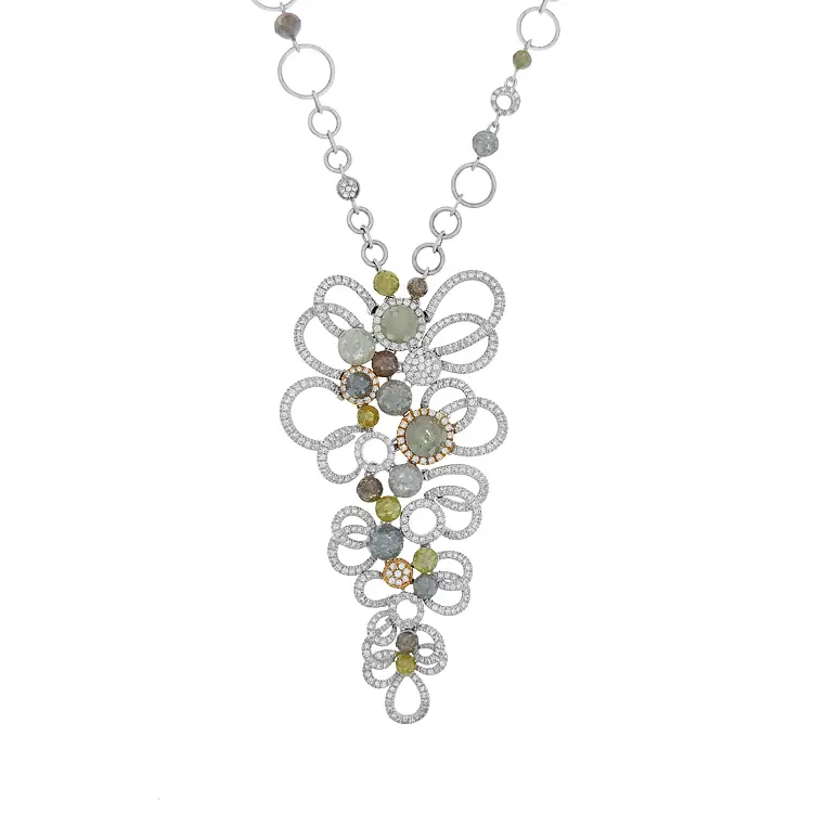 Gold Necklace with Coloured Gems and Diamonds