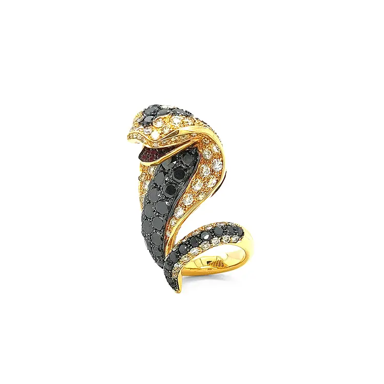 Gold Ring with Black and White Diamonds