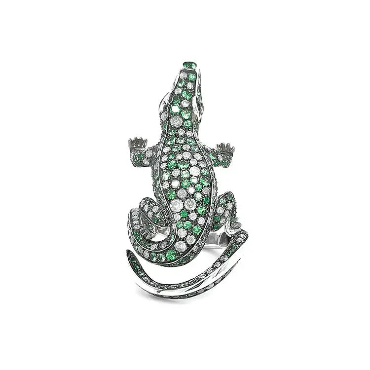 Gold Ring with Green Garnets and Diamonds