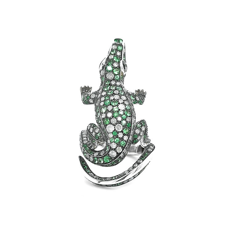 Gold Ring with Green Garnets and Diamonds