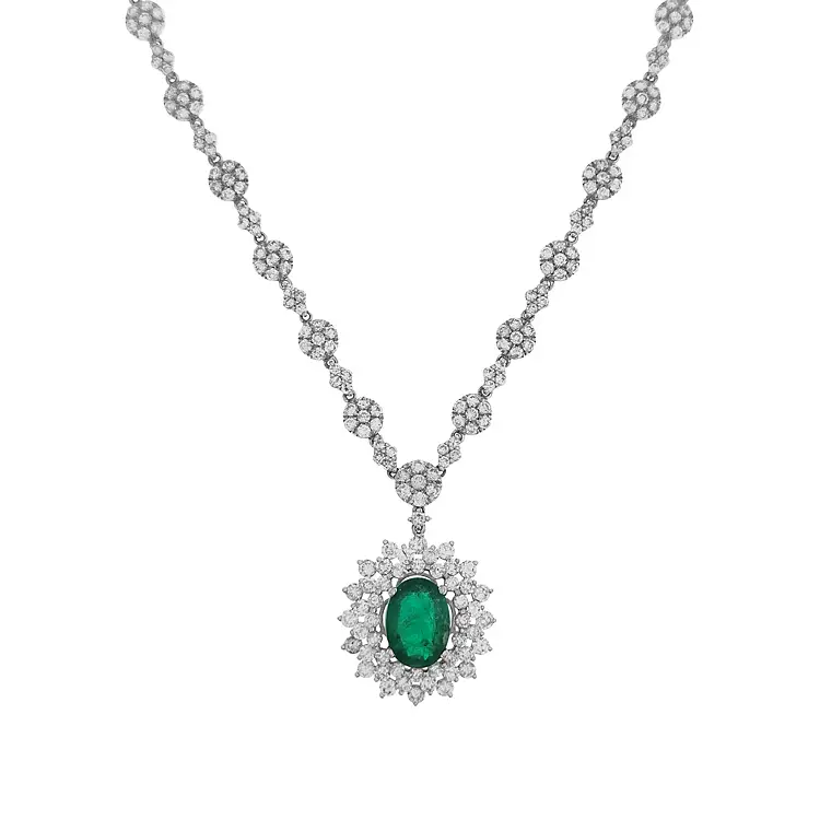 Gold Necklace with Emerald and Diamonds
