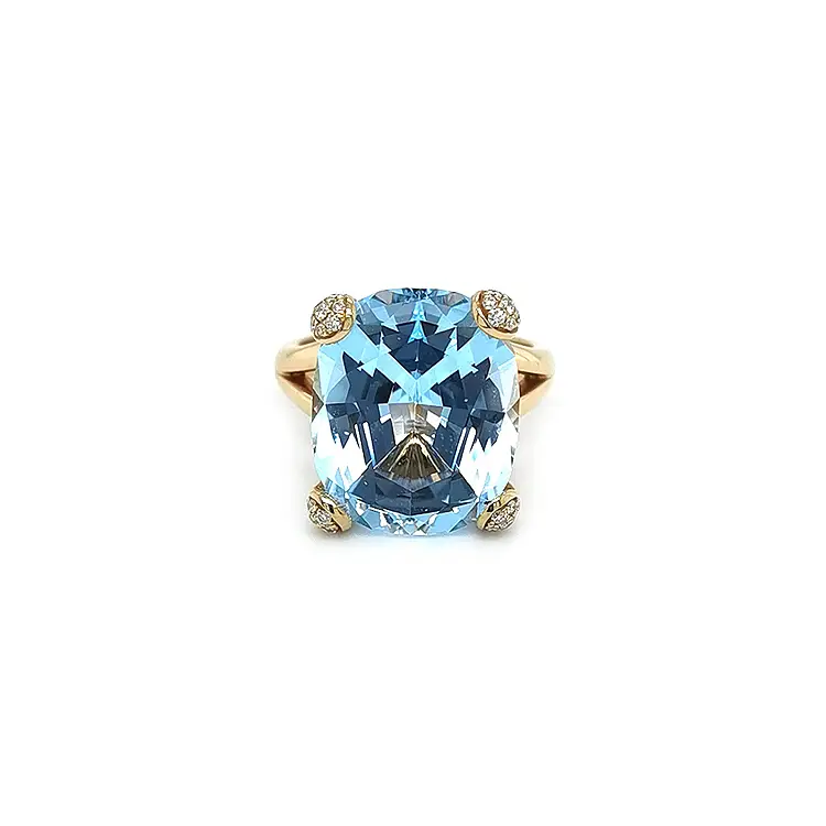 Gold Ring with Blue Topaz and Diamonds