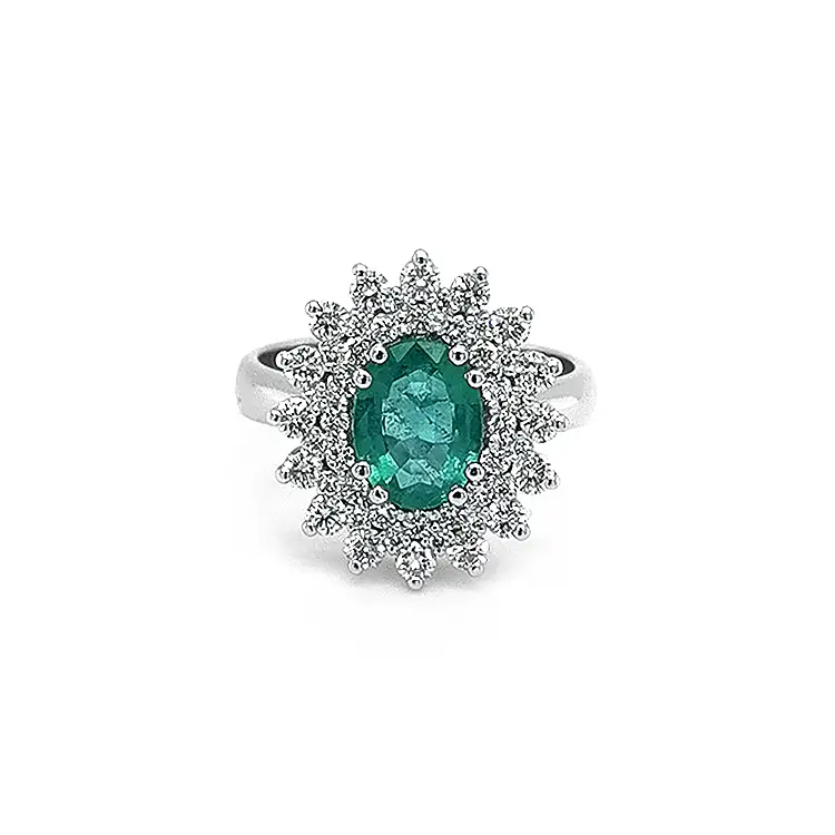 Gold Ring with Emerald and Diamonds
