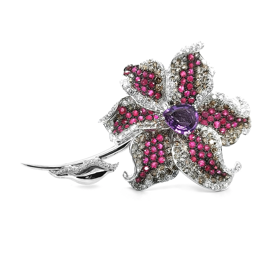 Gold Brooch with Coloured Gems