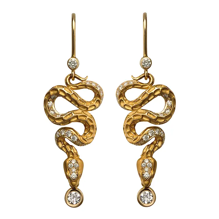 Gold Earrings with Diamonds Carrera y Carrera Mythology Snake Diamond