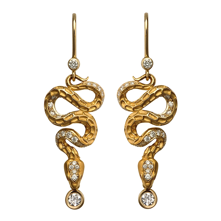 Gold Earrings with Diamonds Carrera y Carrera Mythology Snake Diamond