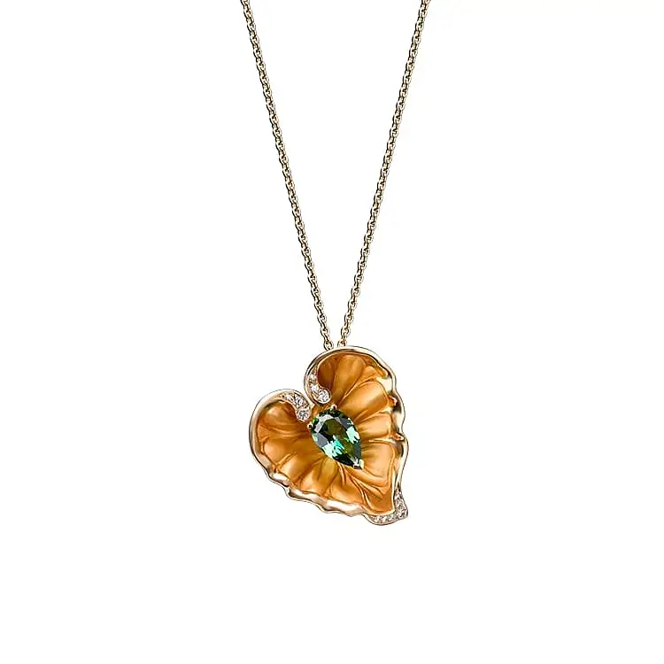 Gold Pendant with Forest Topaz and Diamonds Magetir Eternal Lady Juliet