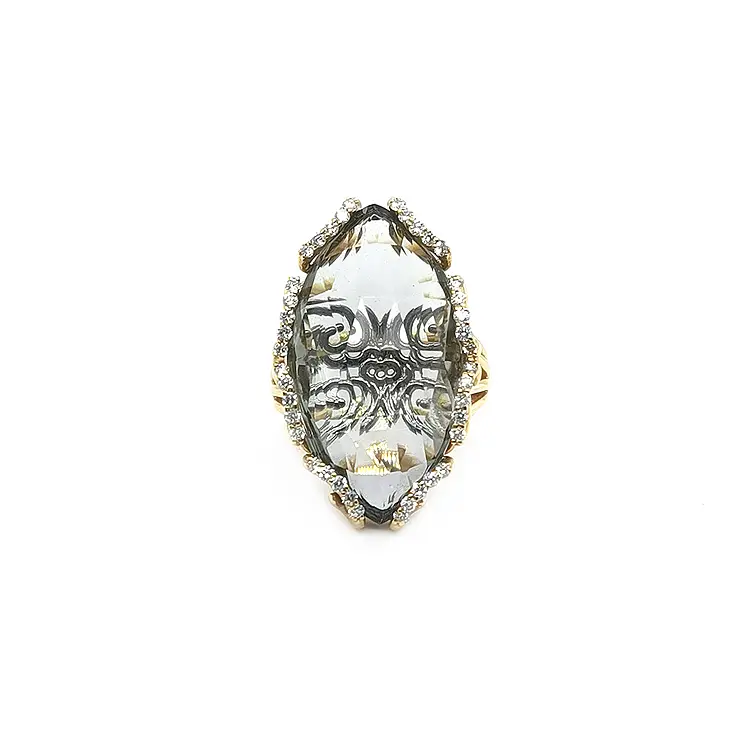 Gold Ring with Prasolite and Diamonds