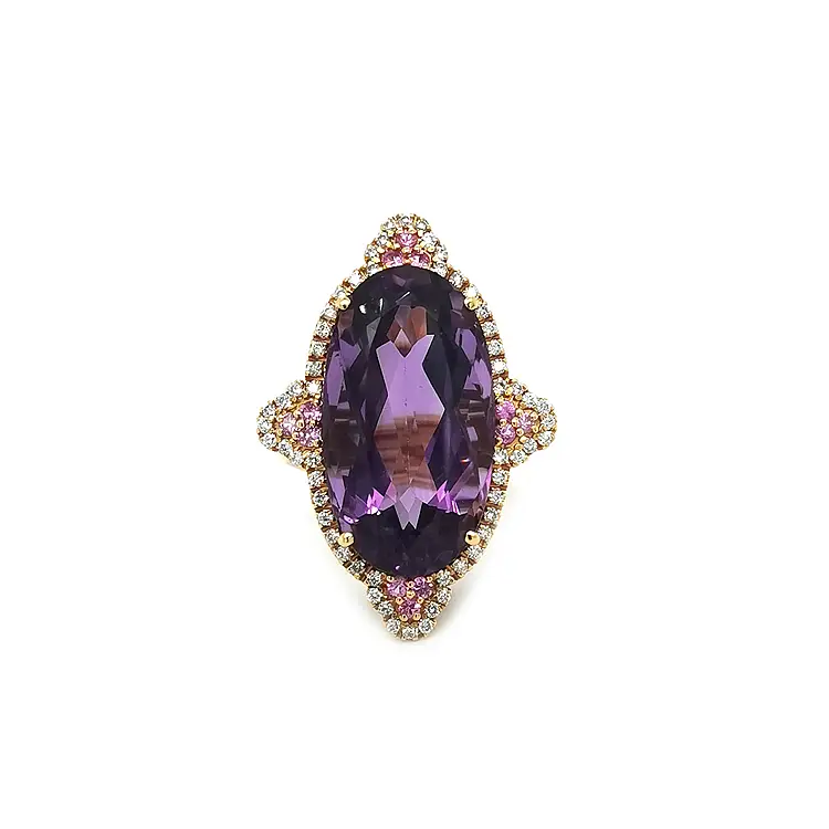 Gold Ring with Amethyst, Pink Sapphires and Diamonds